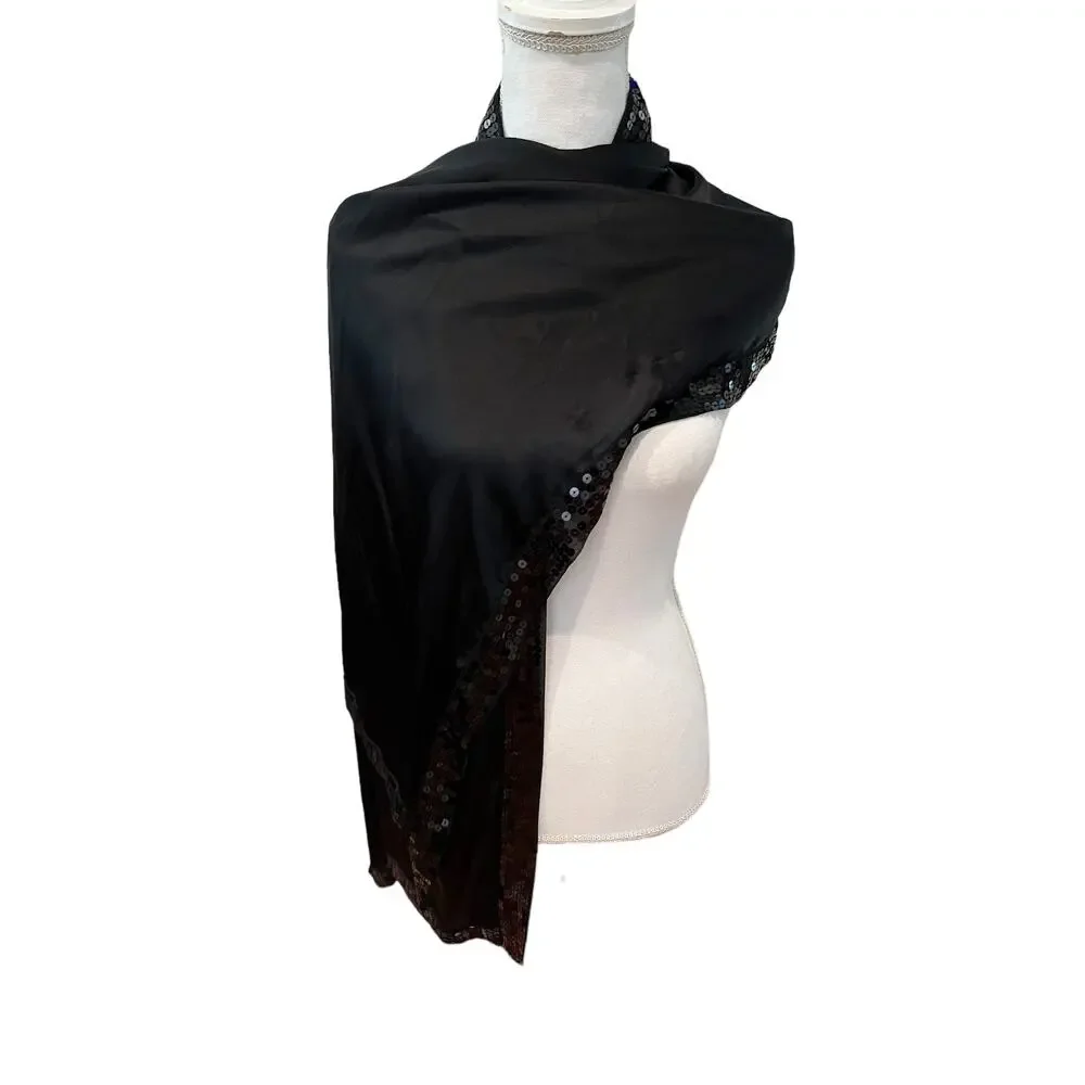 Charter Club Dressy Silk Sequin Wrap Scarf Black